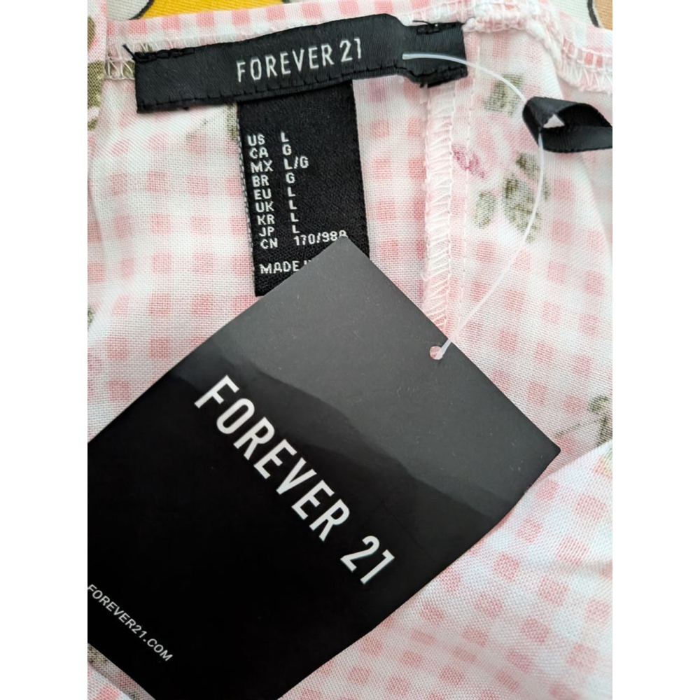 Women's FOREVER 21 Pink & White Gingham Floral Mini Dress, Size L - Picture 5 of 5